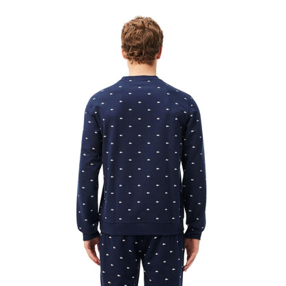 Navy-White - Back - Lacoste Mens Logo Lounge Sweatshirt