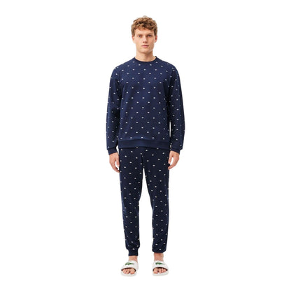 Navy-White - Pack Shot - Lacoste Mens Logo Lounge Sweatshirt