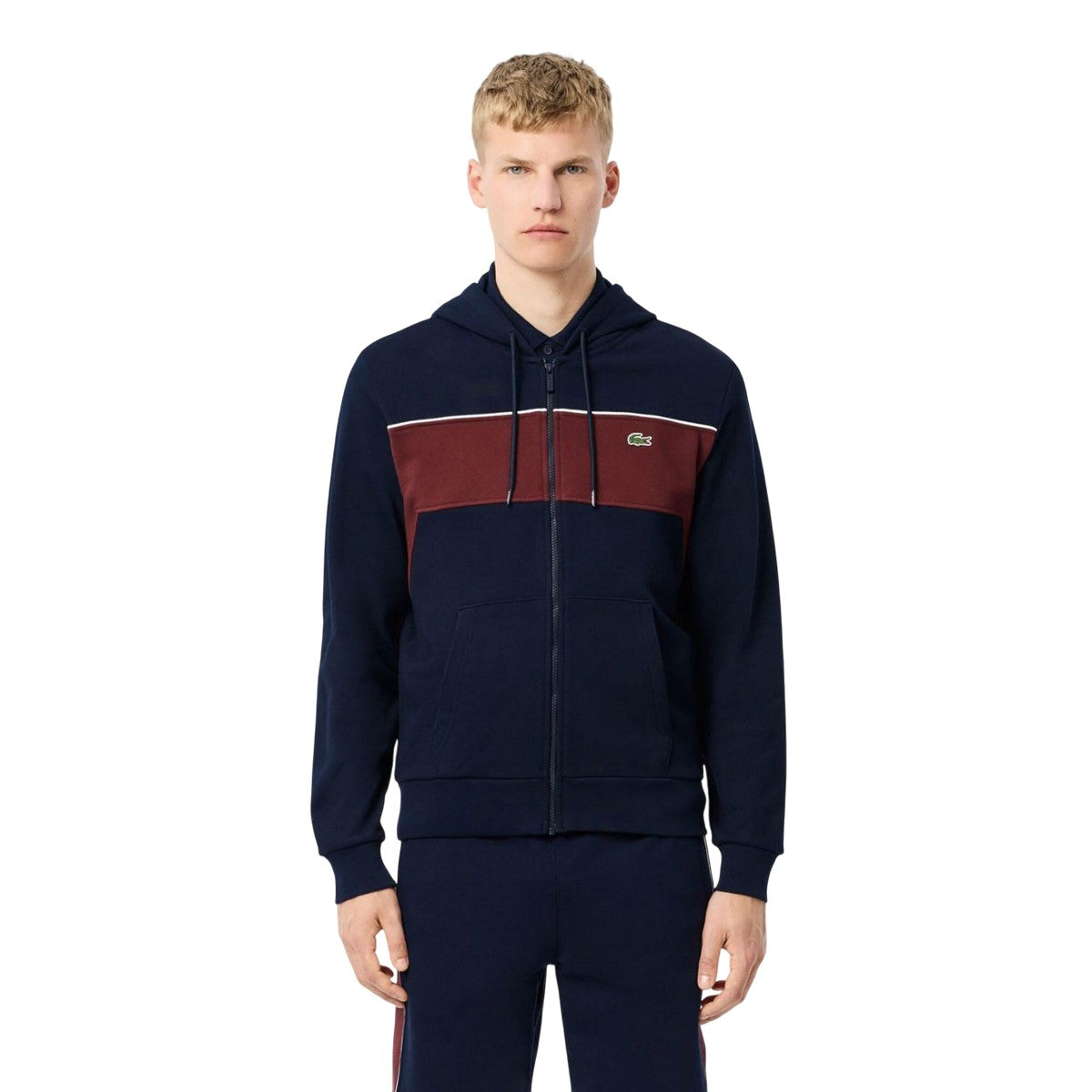Navy-Red - Lifestyle - Lacoste Mens Colour Block Full Zip Hoodie