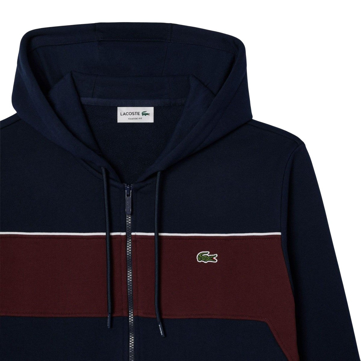 Navy-Red - Side - Lacoste Mens Colour Block Full Zip Hoodie