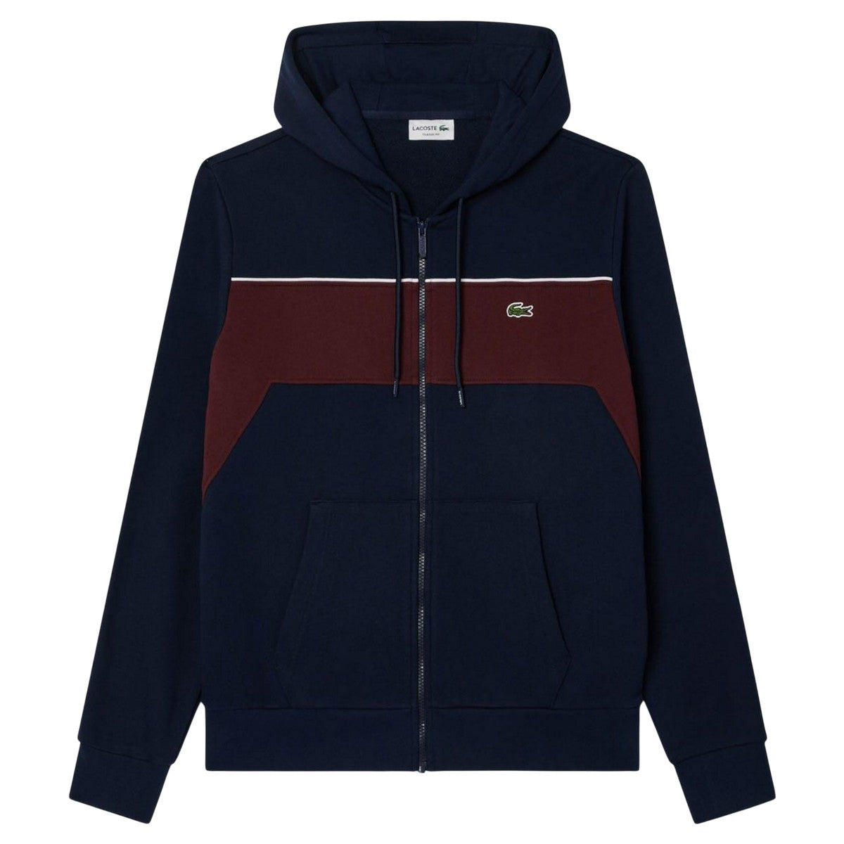 Navy-Red - Front - Lacoste Mens Colour Block Full Zip Hoodie