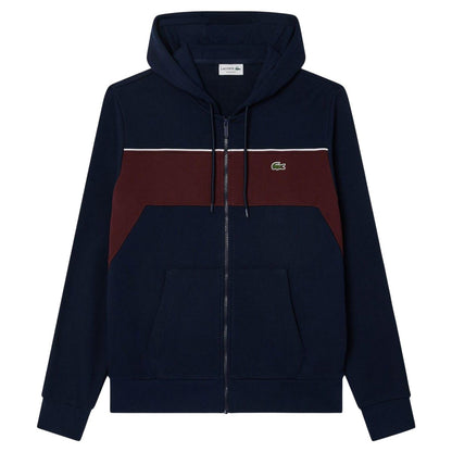 Navy-Red - Front - Lacoste Mens Colour Block Full Zip Hoodie
