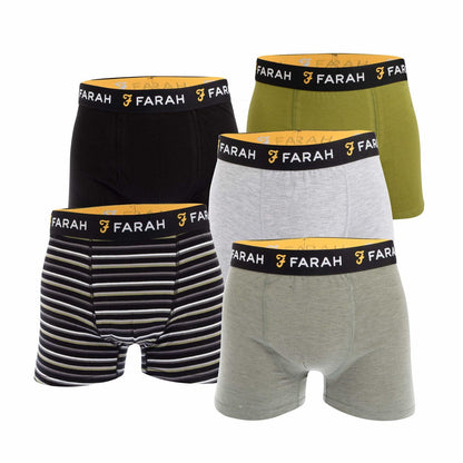 Olive-Black-Light Grey-Dark Grey - Front - Farah Mens Ronson Boxer Shorts (Pack of 5)