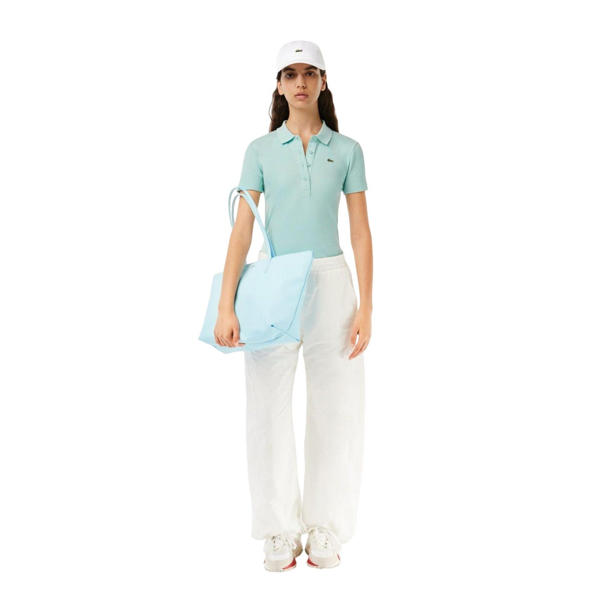 Mint - Close up - Lacoste Womens-Ladies L.12.D Ribbed Slim Polo Shirt