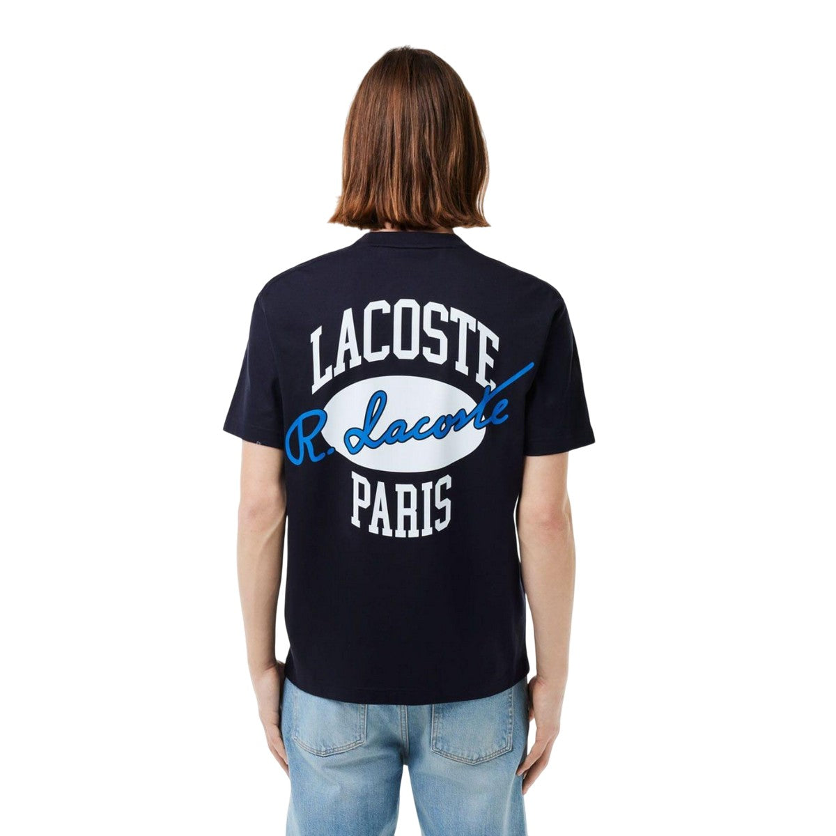 Navy - Back - Lacoste Mens Heritage Back Print Cotton T-Shirt