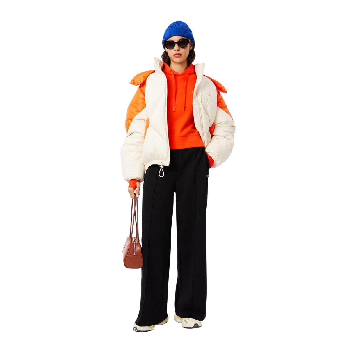 Orange - Close up - Lacoste Womens-Ladies Short Cut Cotton Hoodie