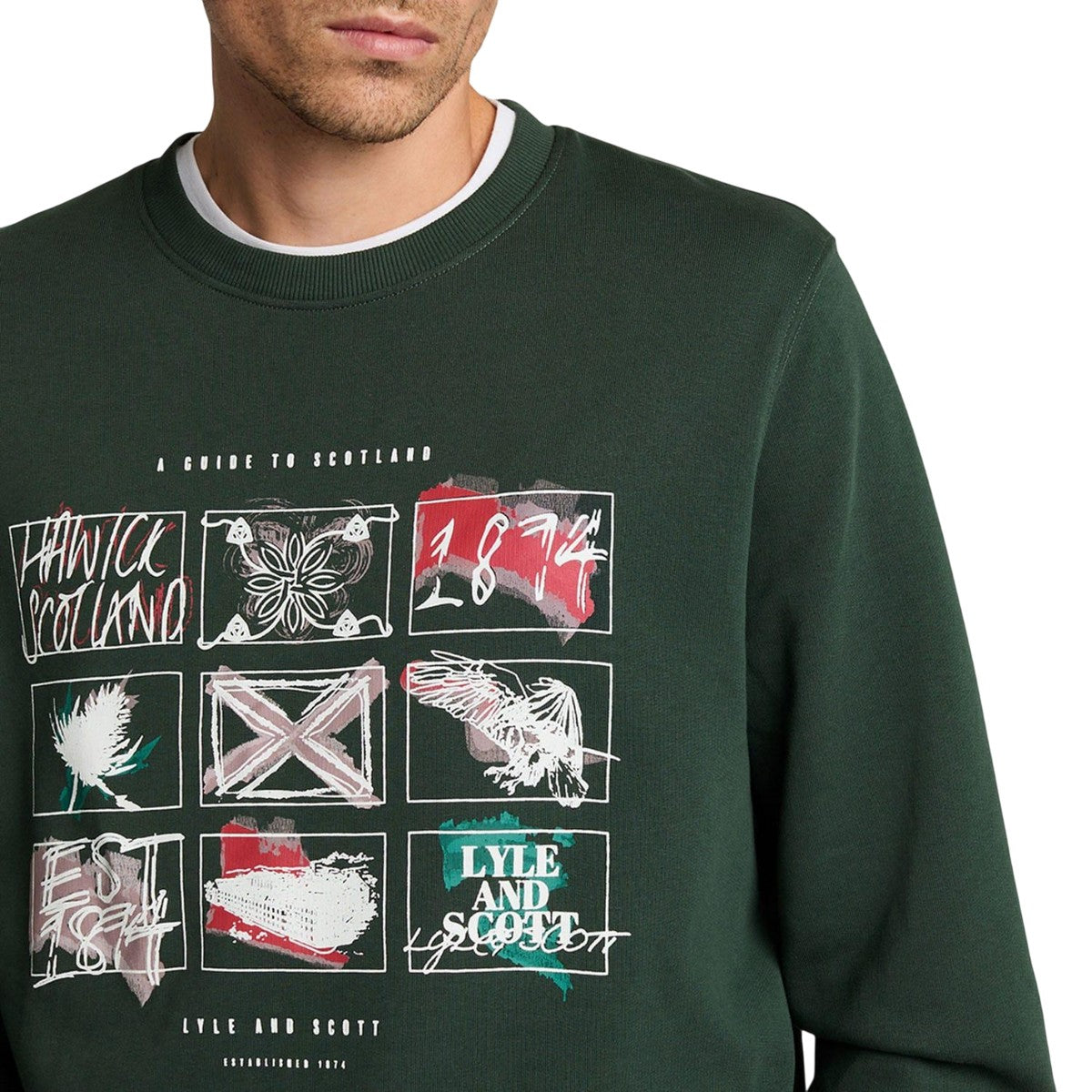 Teal - Side - Lyle & Scott Mens A Guide To Scotland Graphic Sweatshirt
