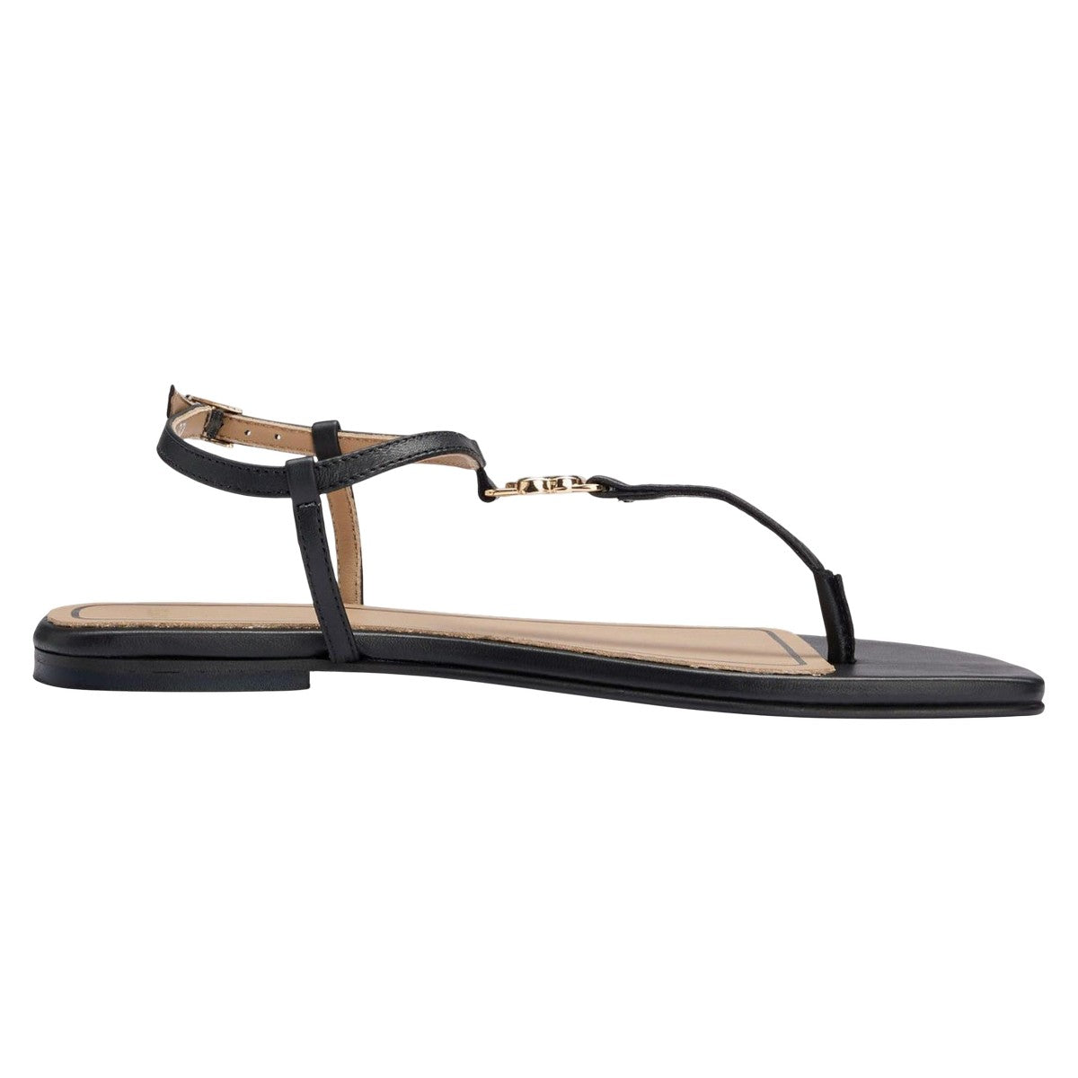 Black - Side - Boss Womens-Ladies Rose Leather Thong Strap Sandals