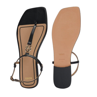 Black - Lifestyle - Boss Womens-Ladies Rose Leather Thong Strap Sandals