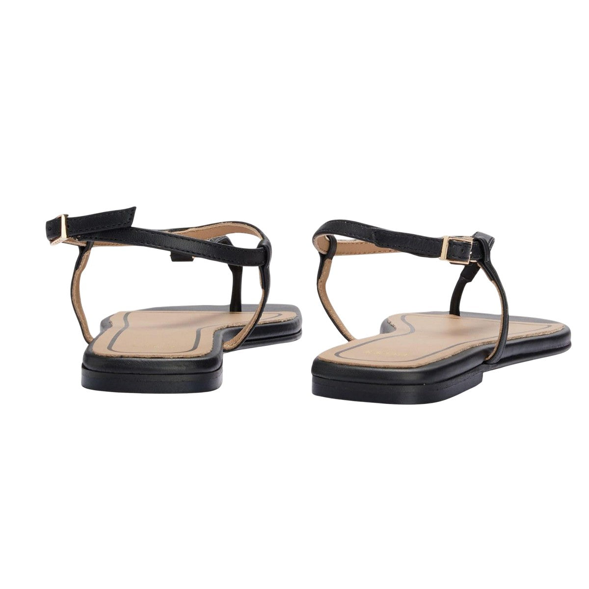 Black - Back - Boss Womens-Ladies Rose Leather Thong Strap Sandals