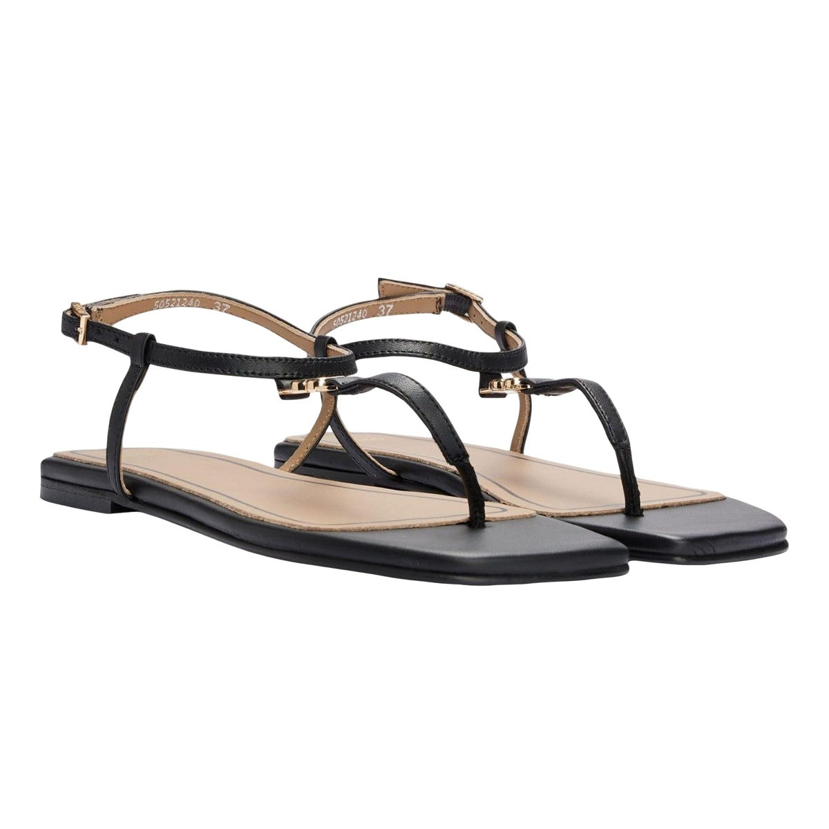 Black - Front - Boss Womens-Ladies Rose Leather Thong Strap Sandals