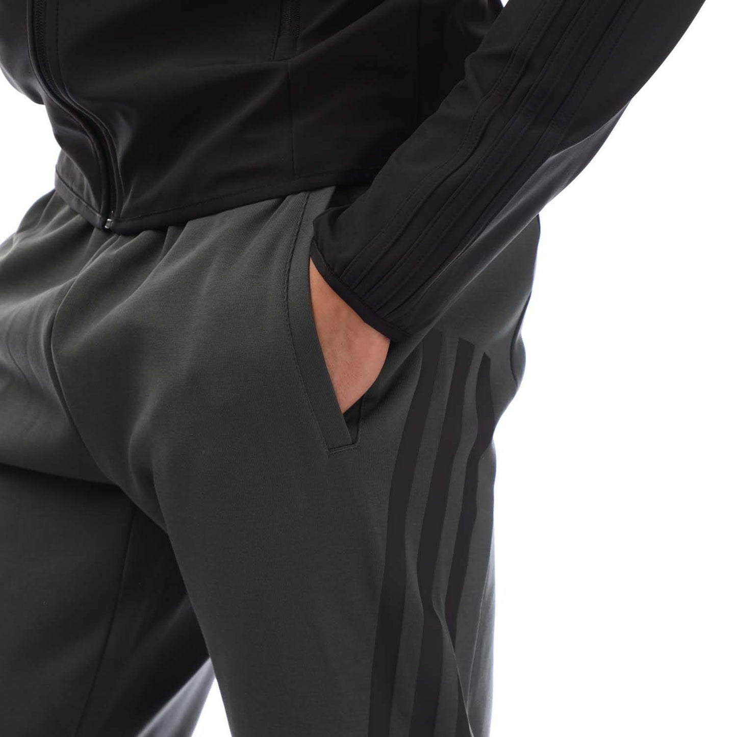 Green - Side - Adidas Mens Future Icons 3 Stripes Jogging Bottoms