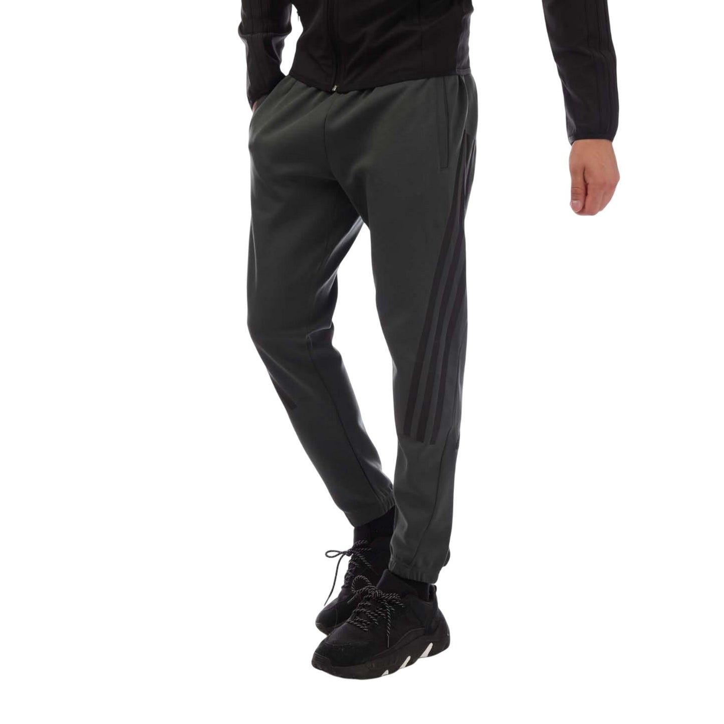 Green - Front - Adidas Mens Future Icons 3 Stripes Jogging Bottoms