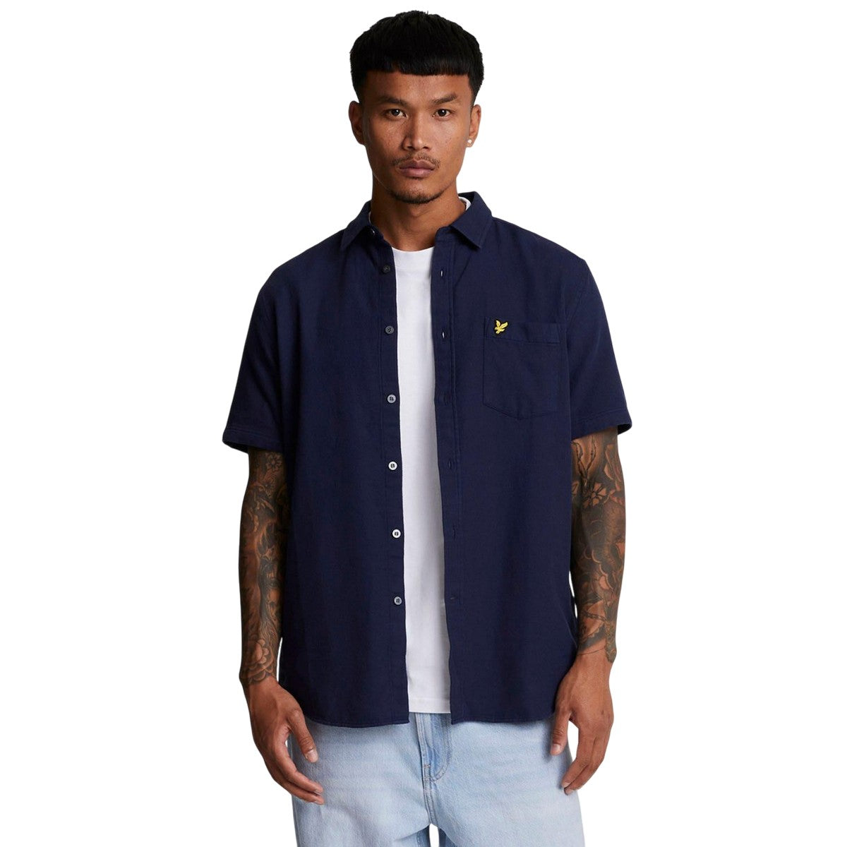 Navy - Lifestyle - Lyle & Scott Mens Basket Weave Short-Sleeved Shirt