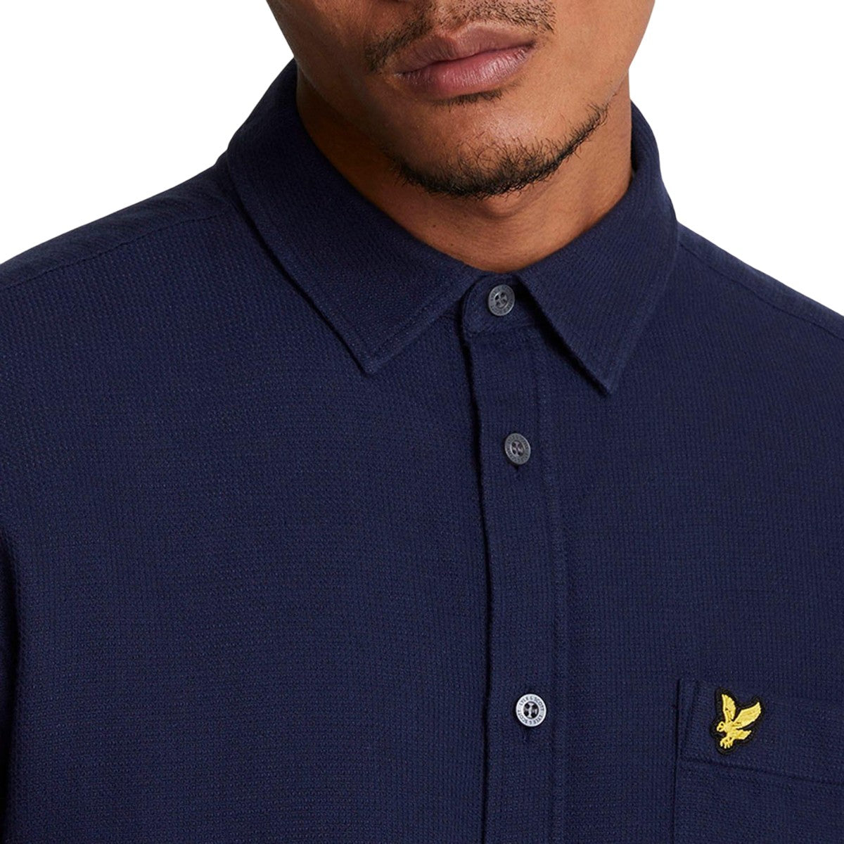 Navy - Side - Lyle & Scott Mens Basket Weave Short-Sleeved Shirt