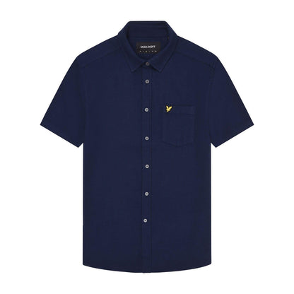 Navy - Front - Lyle & Scott Mens Basket Weave Short-Sleeved Shirt