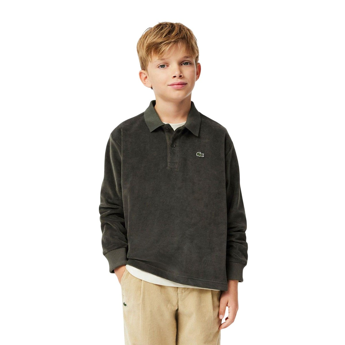 Green - Lifestyle - Lacoste Childrens-Kids Velour Long-Sleeved Polo Shirt