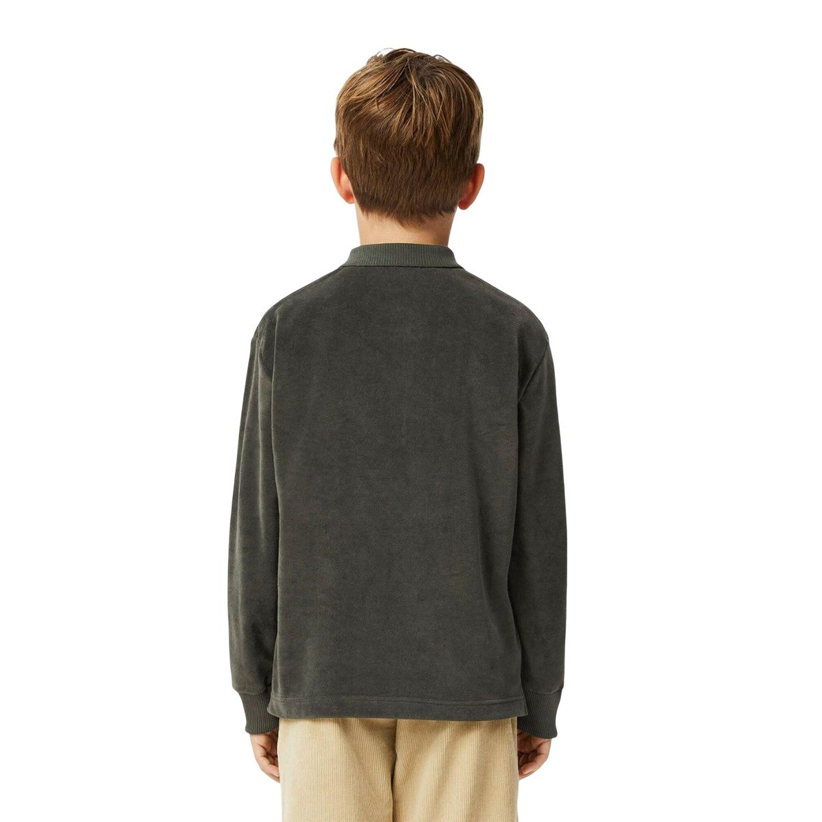 Green - Back - Lacoste Childrens-Kids Velour Long-Sleeved Polo Shirt