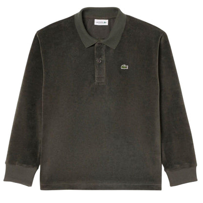 Green - Front - Lacoste Childrens-Kids Velour Long-Sleeved Polo Shirt