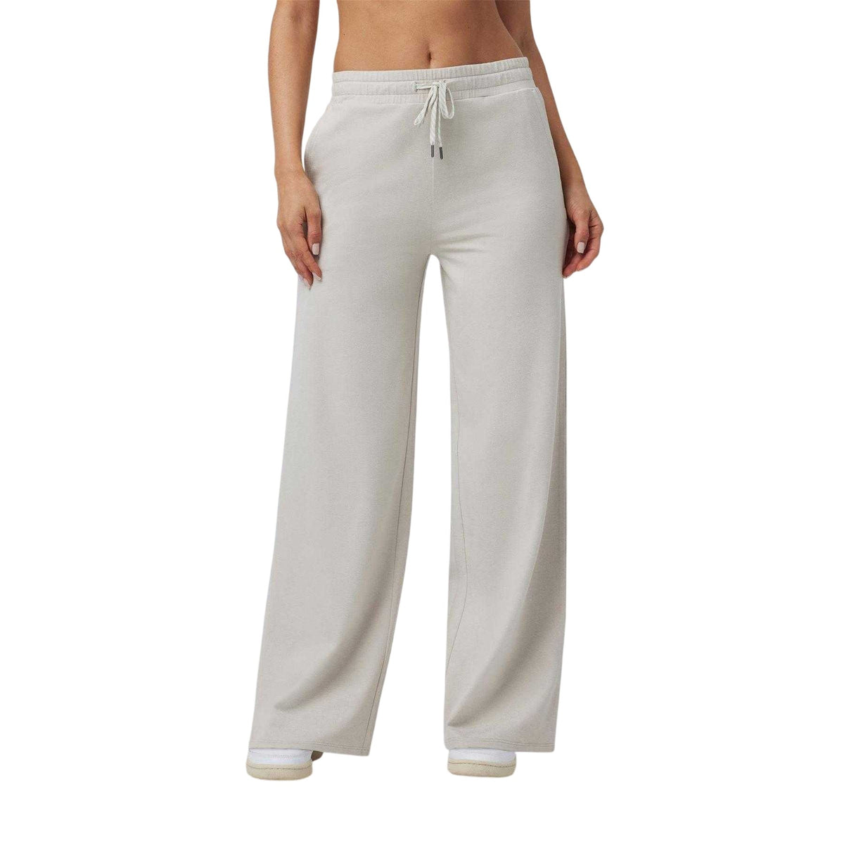 Ecru Marl - Front - Vuori Womens Halo Essential Wide Leg Trousers