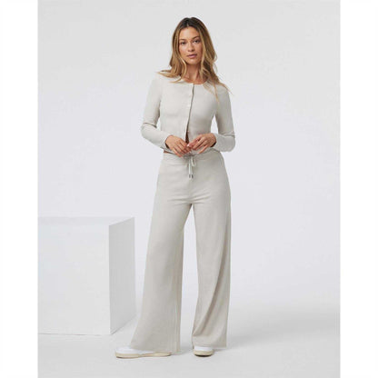 Ecru Marl - Lifestyle - Vuori Womens Halo Essential Wide Leg Trousers