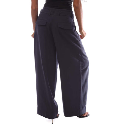 Blue - Back - Gant Womens-Ladies Cropped Belted Wide Culottes