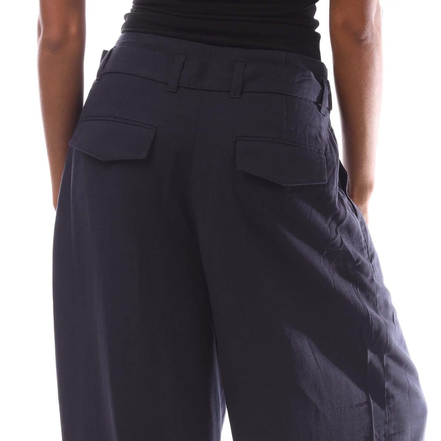 Blue - Side - Gant Womens-Ladies Cropped Belted Wide Culottes