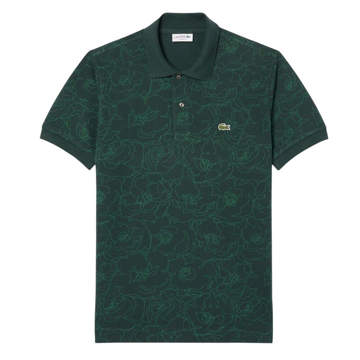 Green - Front - Lacoste Mens L.12.12 Floral Classic Polo Shirt