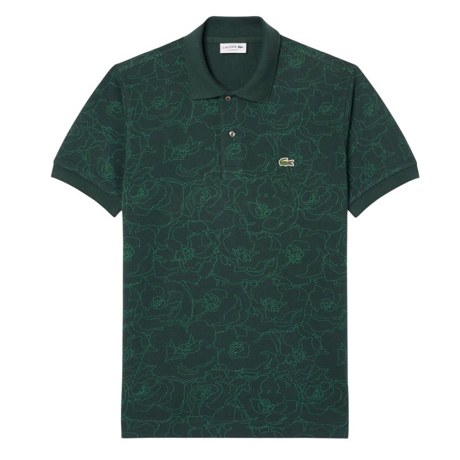 Green - Front - Lacoste Mens L.12.12 Floral Classic Polo Shirt