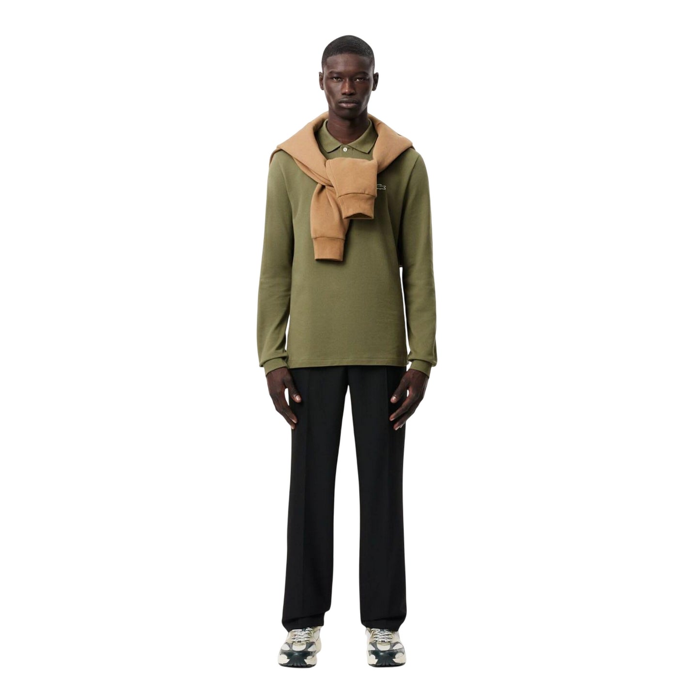 Khaki Green - Close up - Lacoste Mens L.12.12 Classic Long-Sleeved Polo Shirt