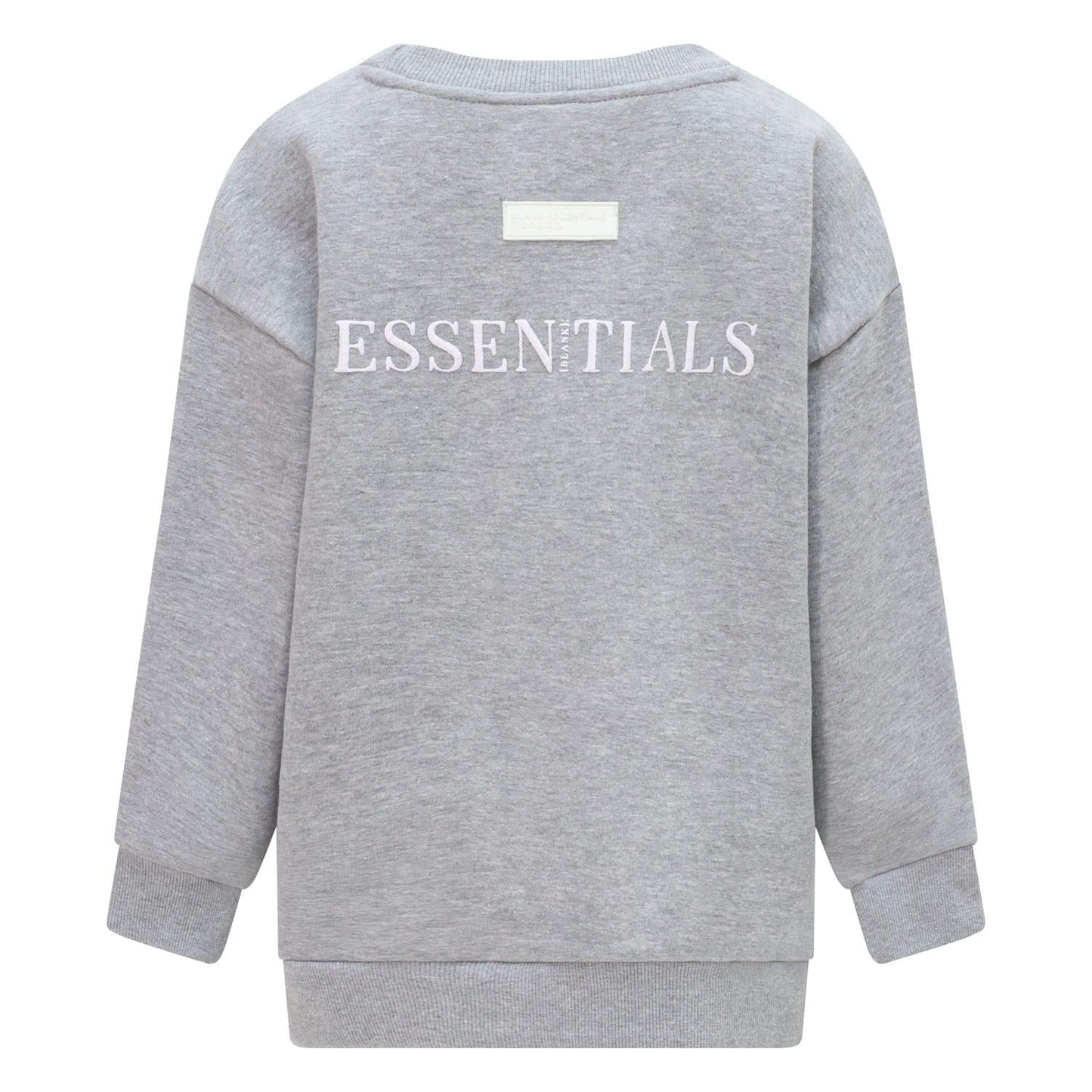 Grey - Back - Blank Essentials Childrens-Kids Crew Neck Sweatshirt