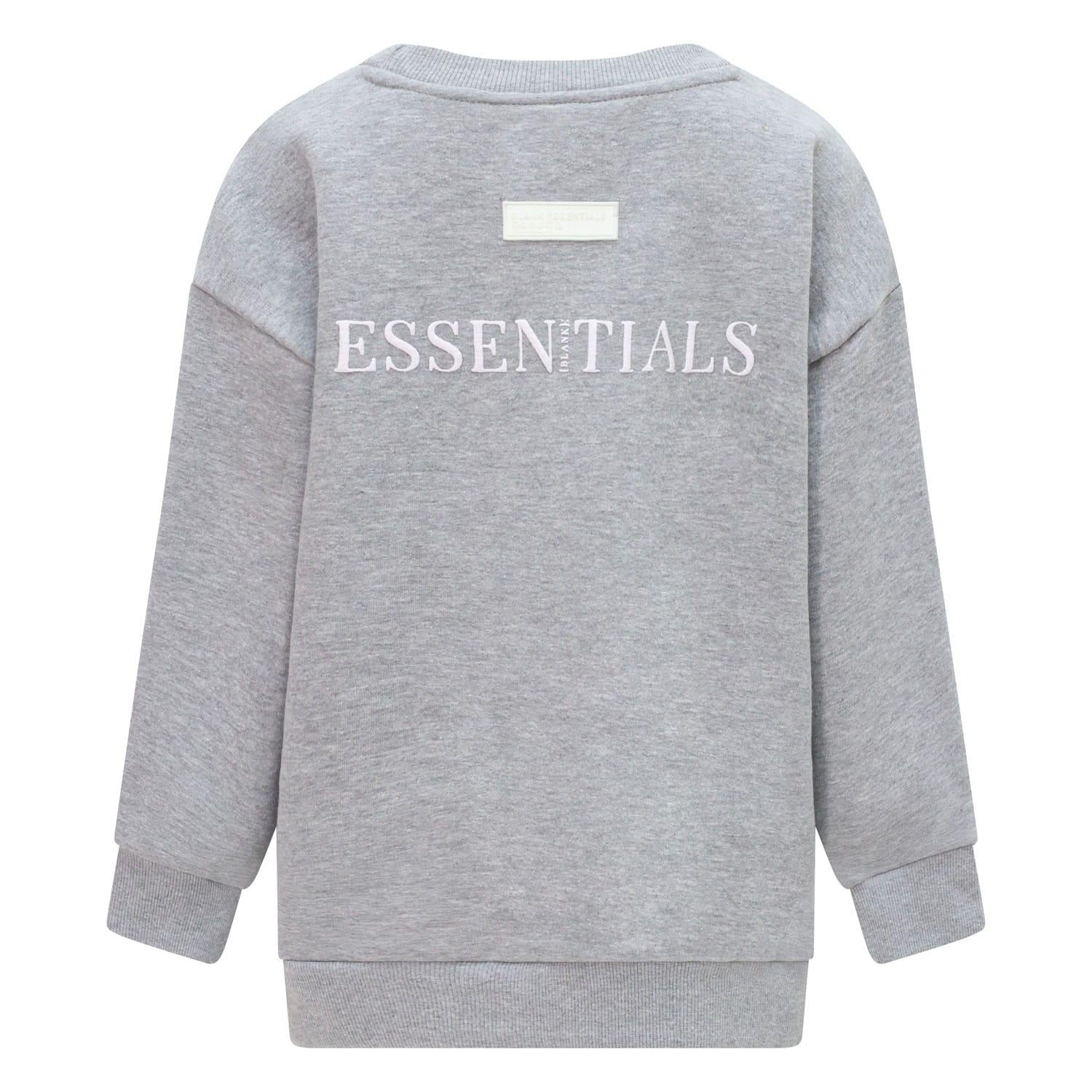 Grey - Back - Blank Essentials Childrens-Kids Crew Neck Sweatshirt