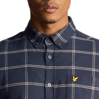Navy - Side - Lyle & Scott Mens Windowpane Check Shirt