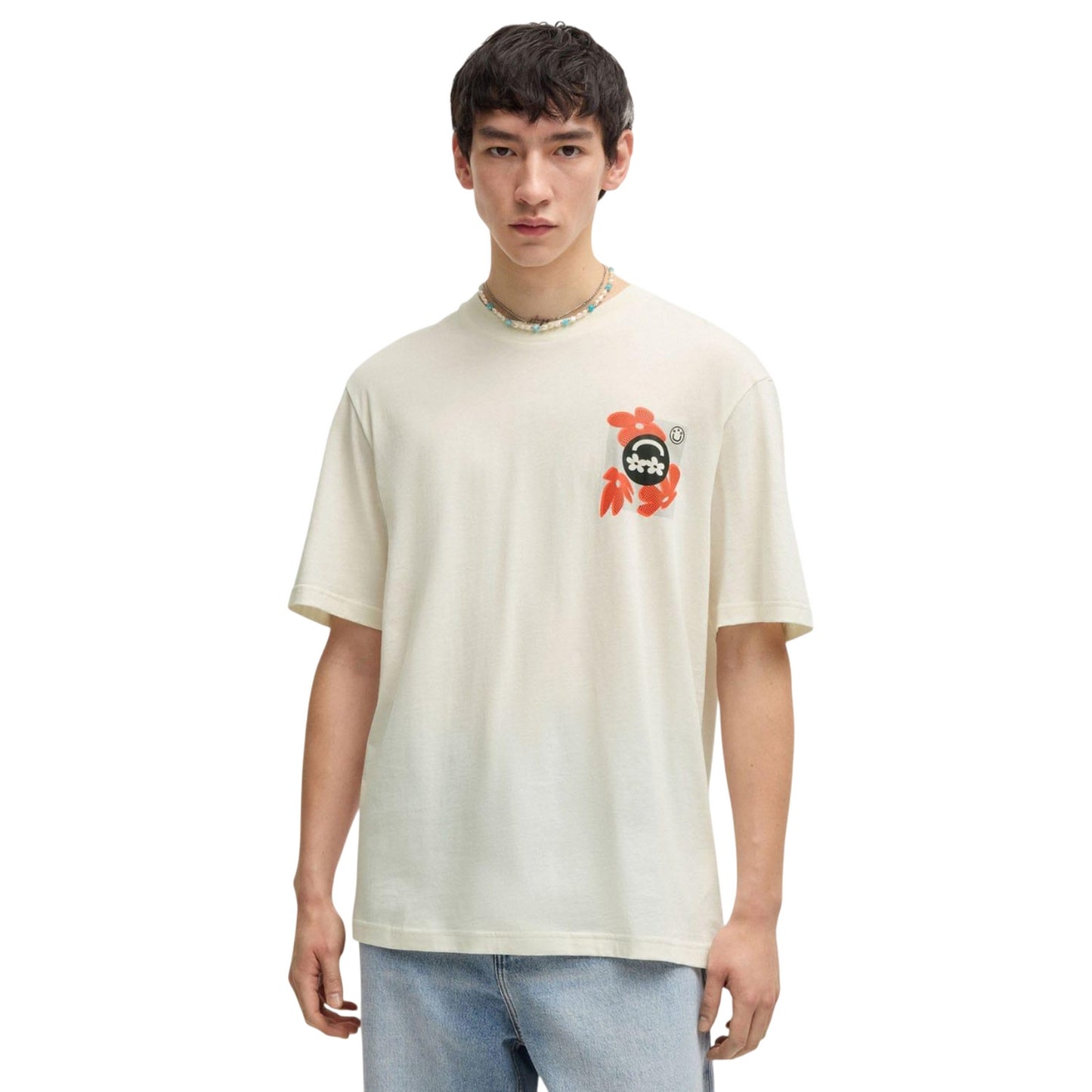 White - Lifestyle - Hugo Mens Nufloro Logo T-Shirt