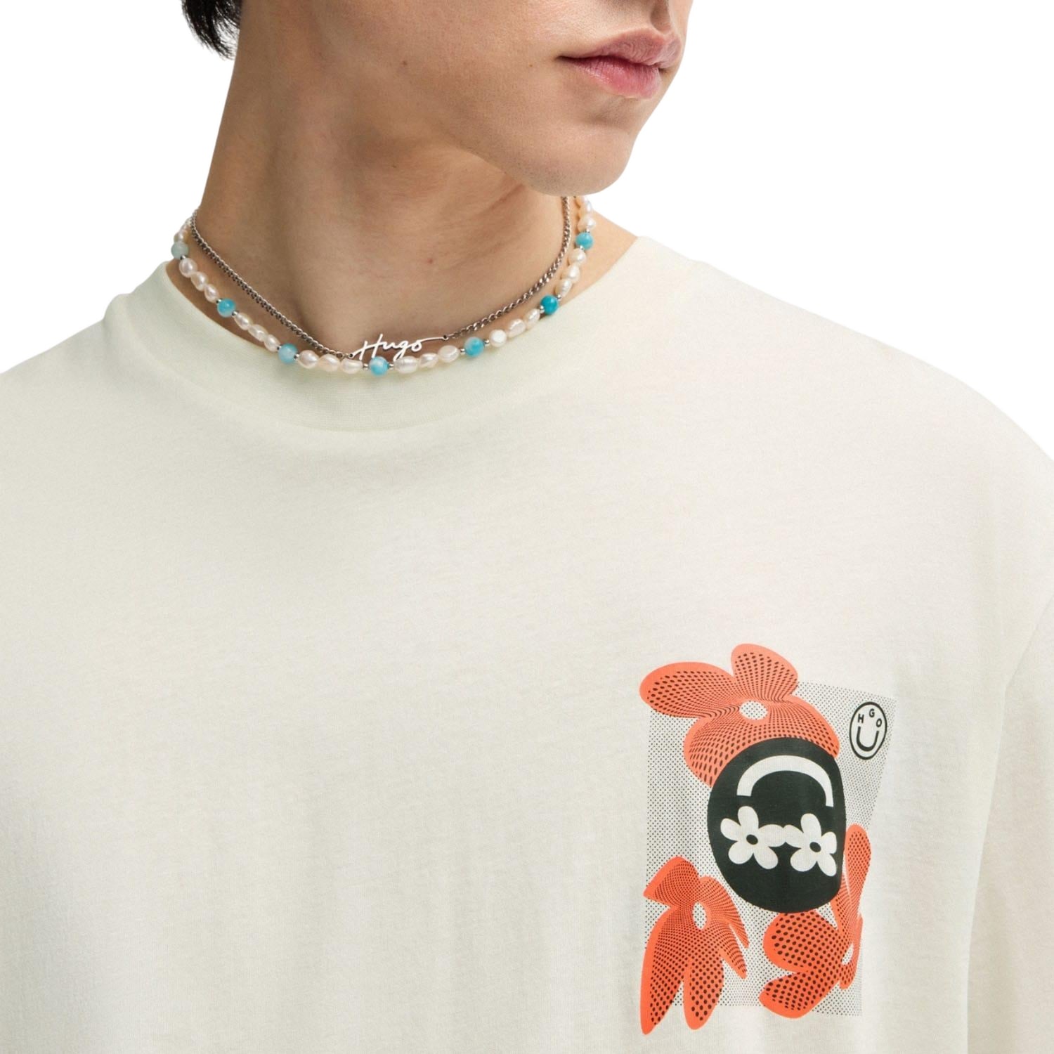 White - Side - Hugo Mens Nufloro Logo T-Shirt