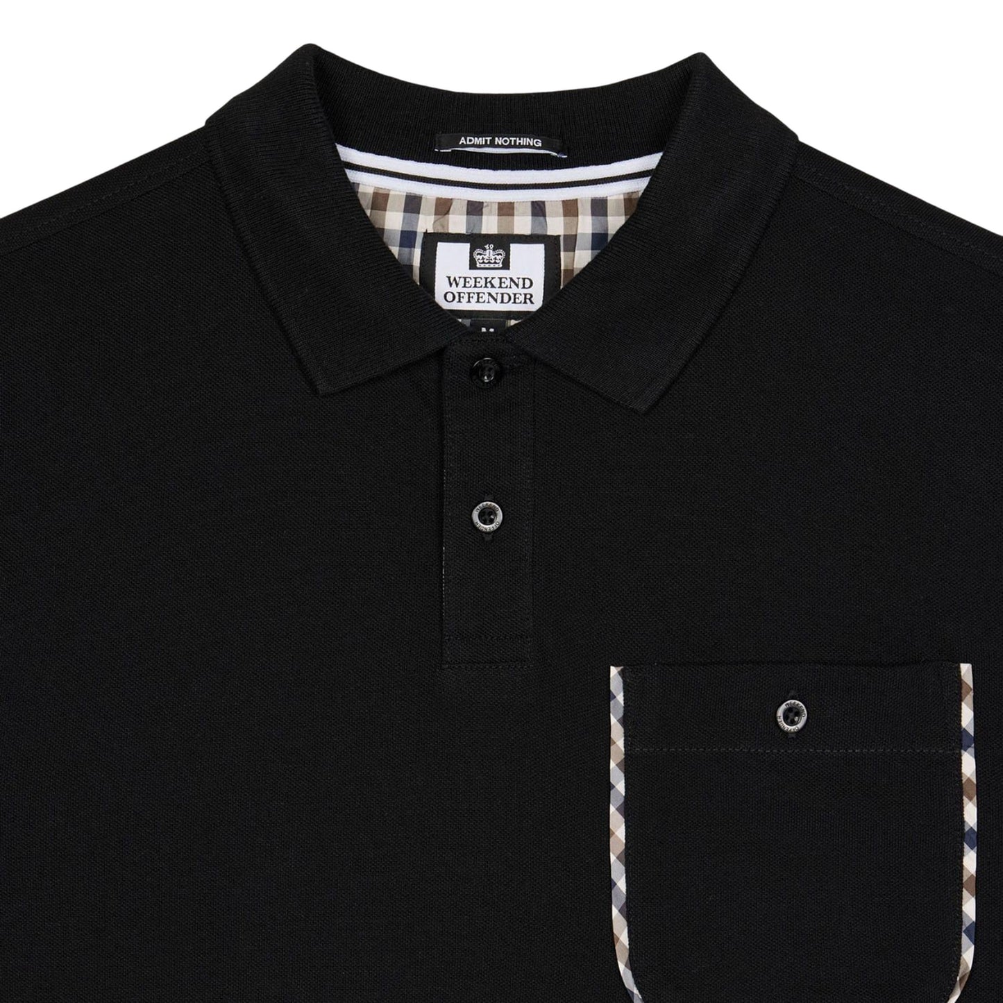 Black - Side - Weekend Offender Mens Spence Checked Polo Shirt