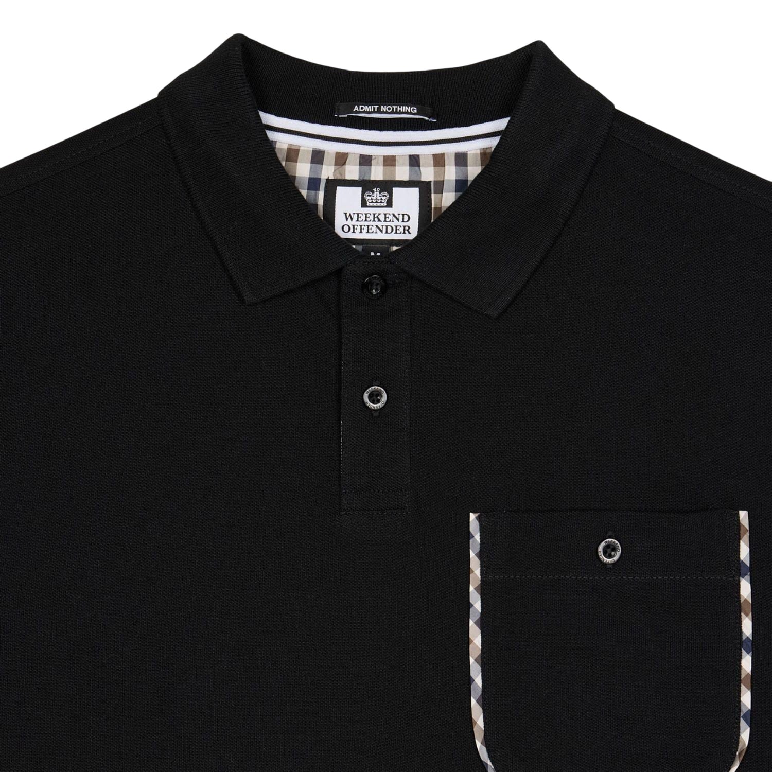 Black - Side - Weekend Offender Mens Spence Checked Polo Shirt
