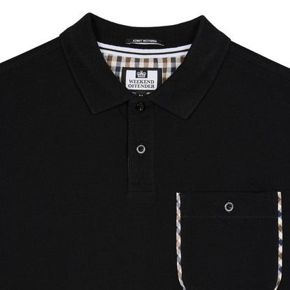 Black - Side - Weekend Offender Mens Spence Checked Polo Shirt