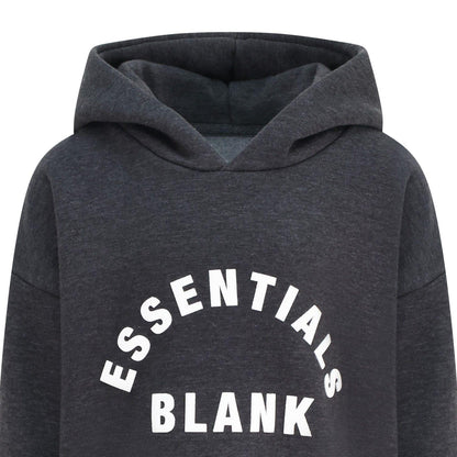 Grey - Side - Blank Essentials Childrens-Kids Fleece Pull Over Hoodie