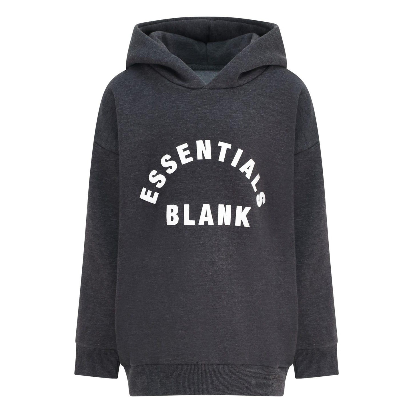 Grey - Front - Blank Essentials Childrens-Kids Fleece Pull Over Hoodie