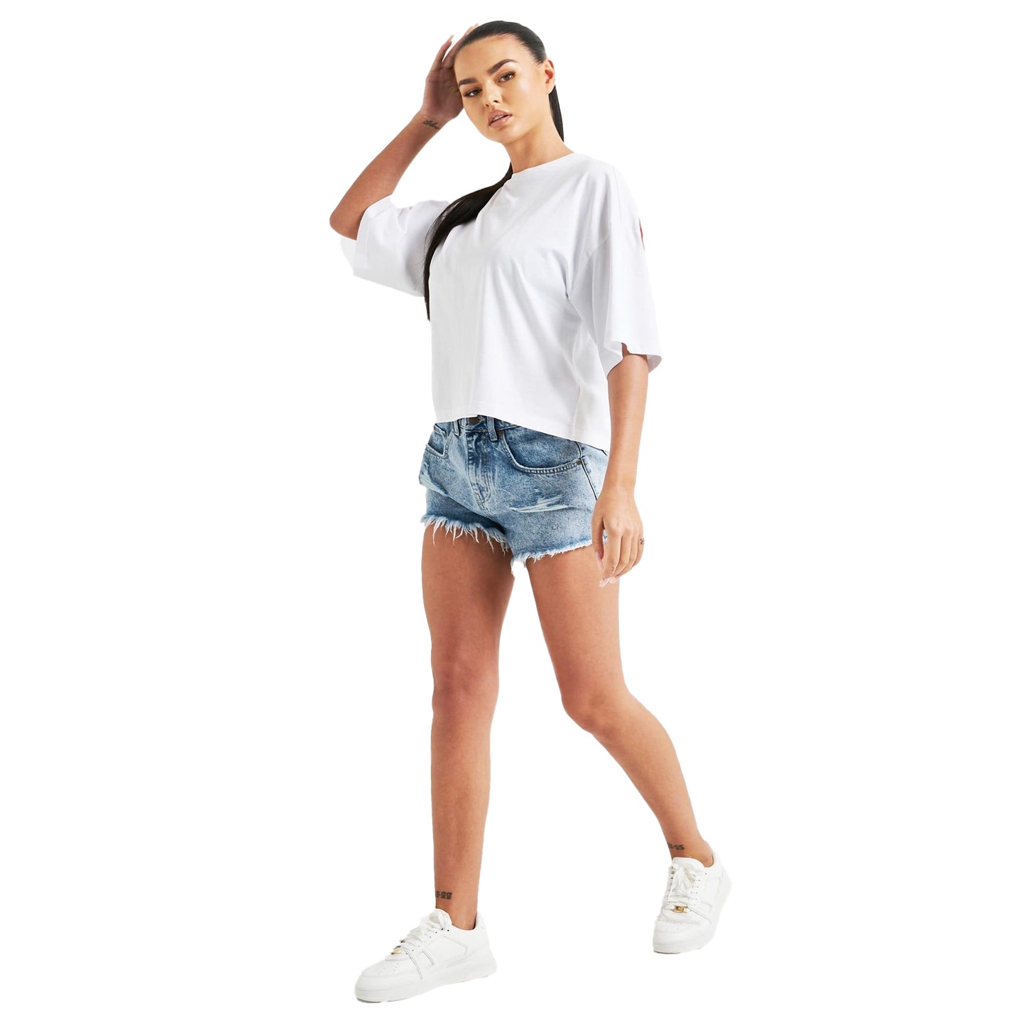 White - Side - SikSilk Womens-Ladies Branded Crop T-Shirt