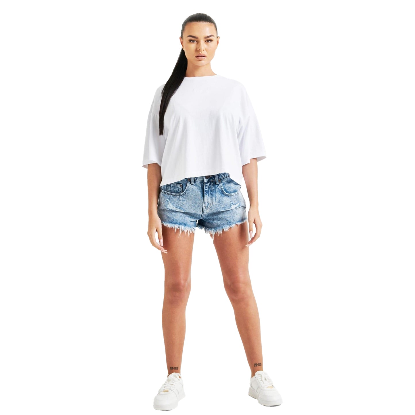 White - Front - SikSilk Womens-Ladies Branded Crop T-Shirt