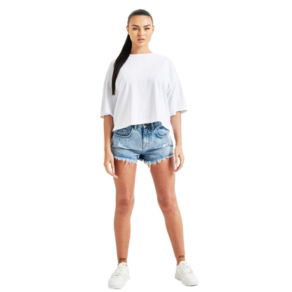 White - Front - SikSilk Womens-Ladies Branded Crop T-Shirt