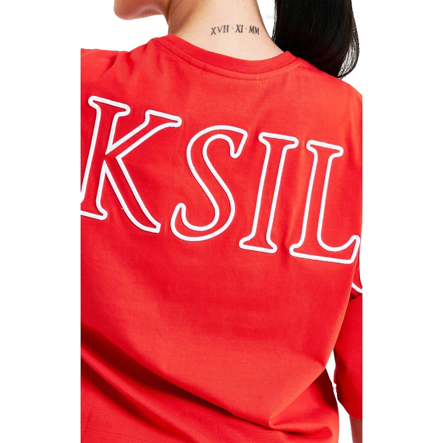 Red - Side - SikSilk Womens-Ladies Branded Crop T-Shirt