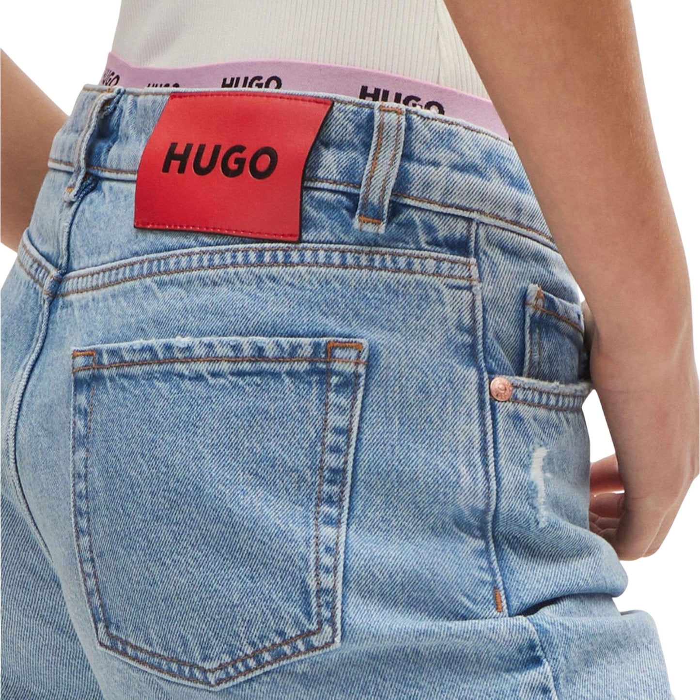 Blue - Side - Hugo Womens-Ladies Gealea Denim Regular Shorts