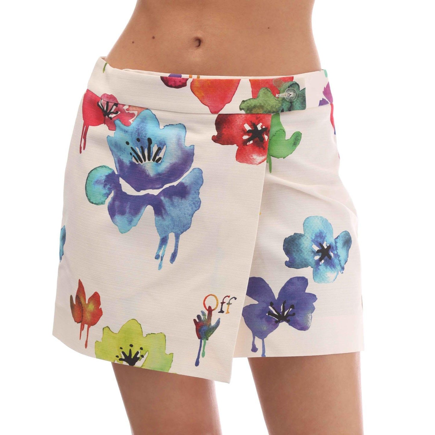 Sand - Front - Off White Womens-Ladies Floral Mini Skirt