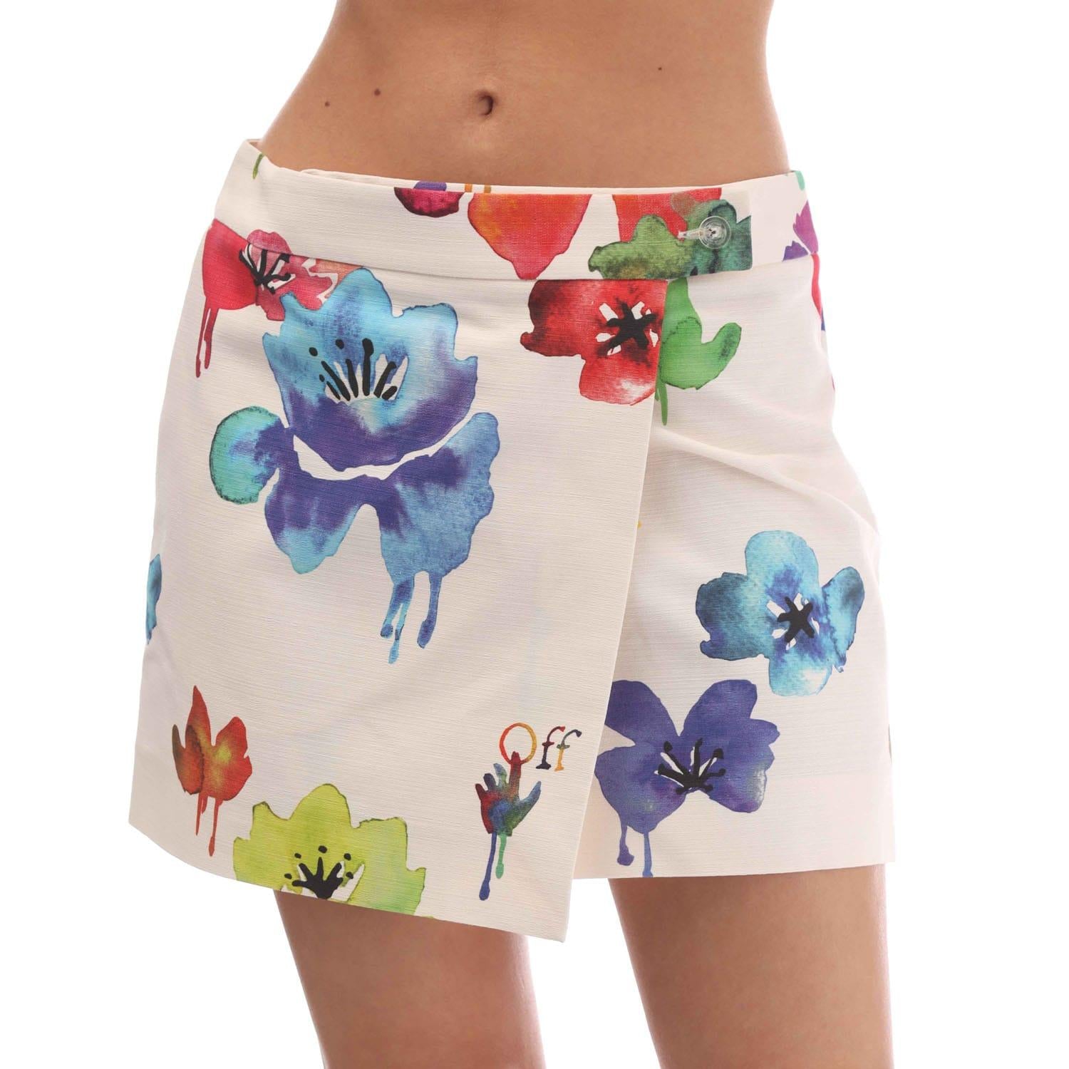 Sand - Front - Off White Womens-Ladies Floral Mini Skirt