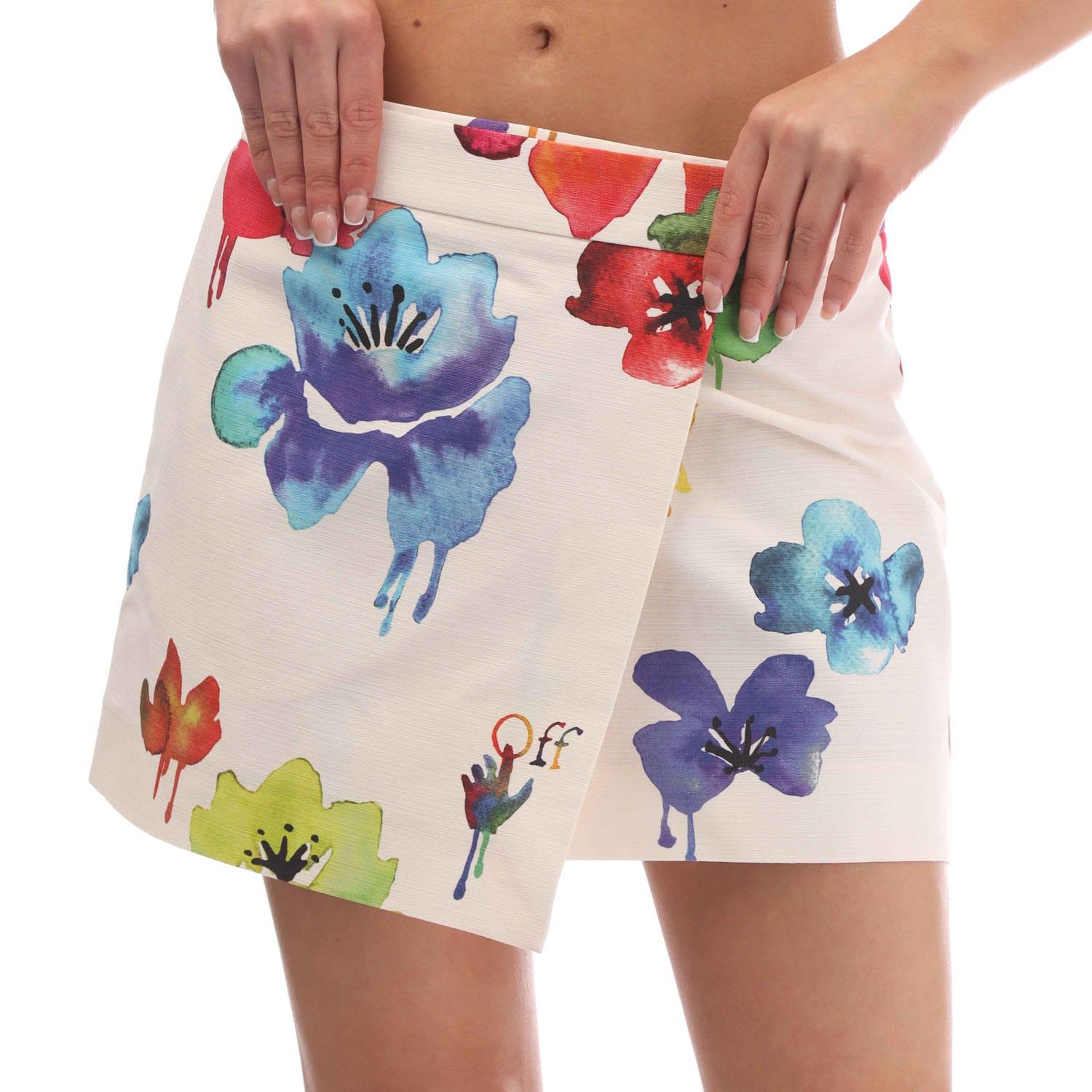 Sand - Side - Off White Womens-Ladies Floral Mini Skirt