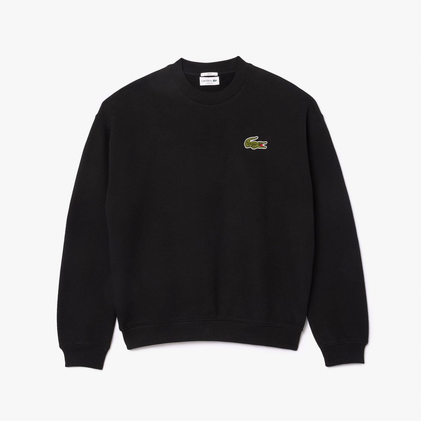 Black - Front - Lacoste Unisex Adult Accent Badge Fleece Loose Fit Sweatshirt