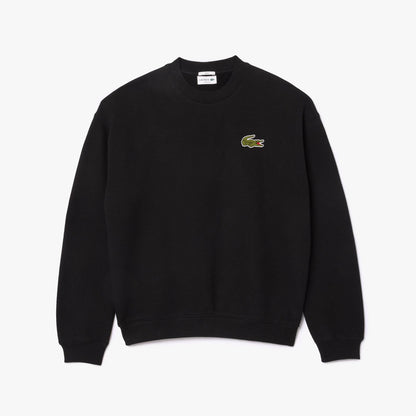 Black - Front - Lacoste Unisex Adult Accent Badge Fleece Loose Fit Sweatshirt
